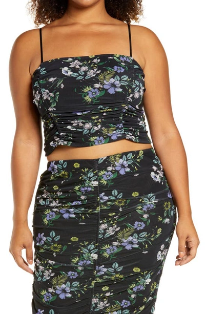 Shop Afrm Capri Floral Powermesh Crop Top In Spring Noir Bouquet