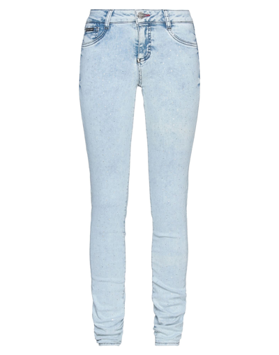 Shop Philipp Plein Woman Jeans Blue Size 26 Cotton, Elastomultiester, Elastane, Glass