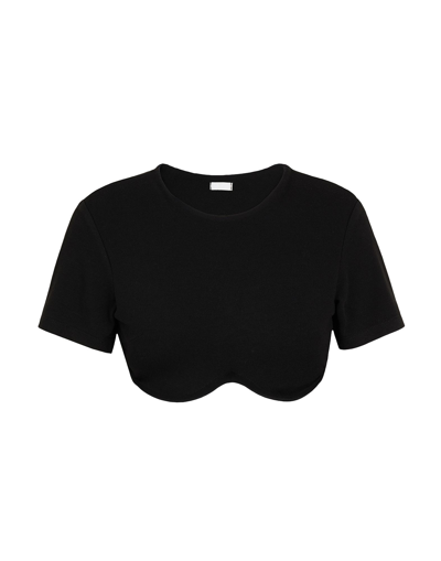 Shop 8 By Yoox Underwire S/sleeve Crop T-shirt Woman Top Black Size Xxl Polyester, Viscose, Elastane