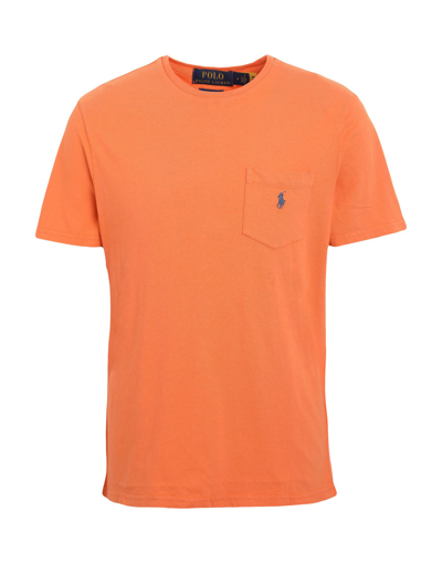 Shop Polo Ralph Lauren Custom Slim Cotton-linen Pocket T-shirt Man T-shirt Orange Size L Cotton, Linen