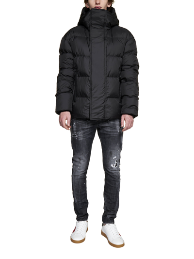 Dsquared2 Nylon Down Jacket With Logo Patch In Black