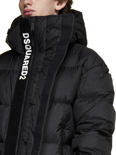 Dsquared2 Nylon Down Jacket With Logo Patch In Black