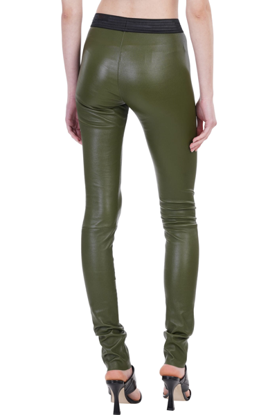 Shop Drome Pants In Green Leather