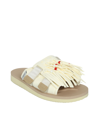 Shop Suicoke Hoto-cab Fringed Sandals In White