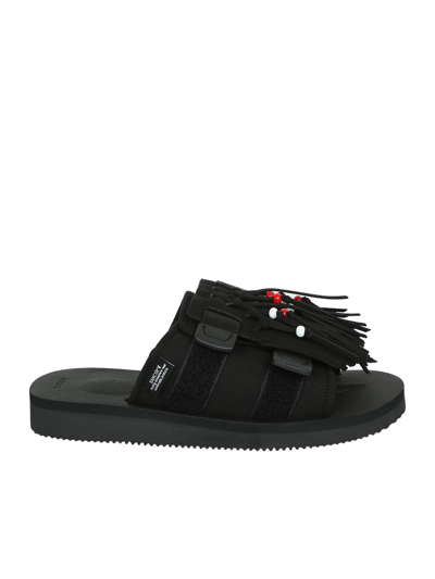 Shop Suicoke Hoto-cab Fringed Sandals In Black