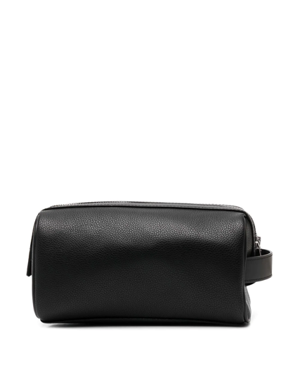Shop Sandro Logo-print Leather Wash Bag In Black