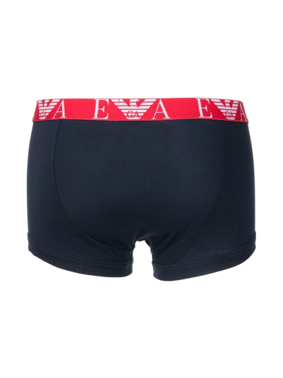 Shop Emporio Armani Logo-waistband Boxer Pants In Blue
