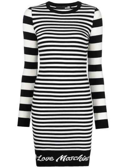 Shop Love Moschino Striped Knitted Mini Dress In White