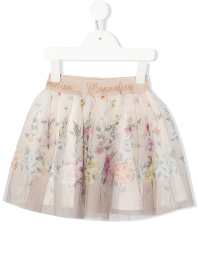 Shop Monnalisa Floral-print Tutu Skirt In Neutrals
