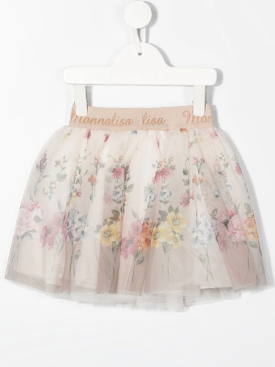 Shop Monnalisa Floral-print Tutu Skirt In Neutrals