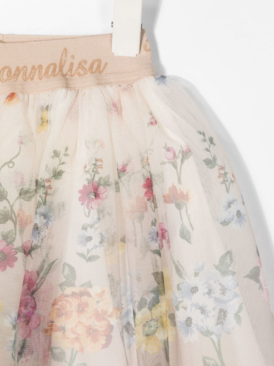 Shop Monnalisa Floral-print Tutu Skirt In Neutrals