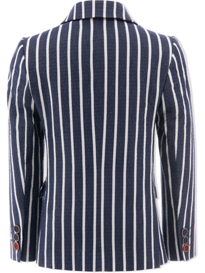 Moustache Striped Single-breasted Blazer In Blue