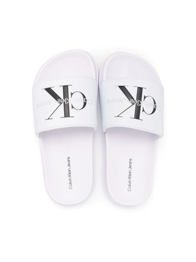 Shop Calvin Klein Logo-print Detail Pool Slides In White