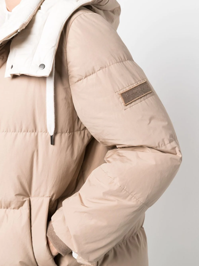 Brunello Cucinelli Drawstring Hood Padded Coat In Neutrals
