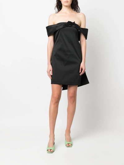 Shop Bernadette Floral-appliqué Off-shoulder Dress In Black