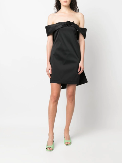 Bernadette Floral-appliqué Off-shoulder Dress In Black
