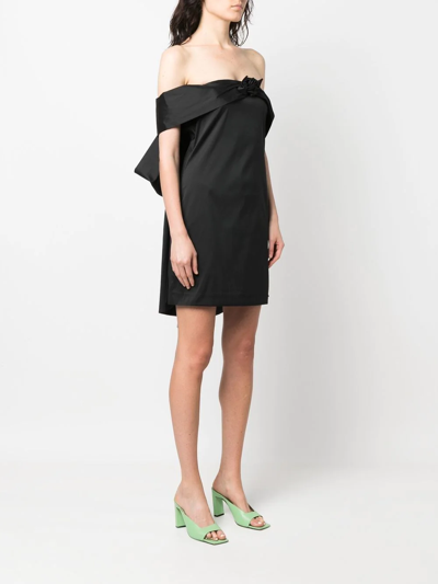 Bernadette Floral-appliqué Off-shoulder Dress In Black