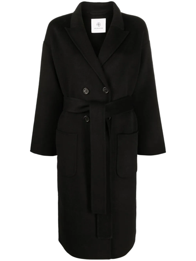 Shop Anine Bing Belted Double-breasted Coat In Black