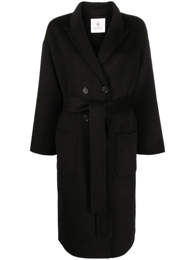 Anine Bing Womens Black Dylan Belted Wool And Cashmere Coat In Black