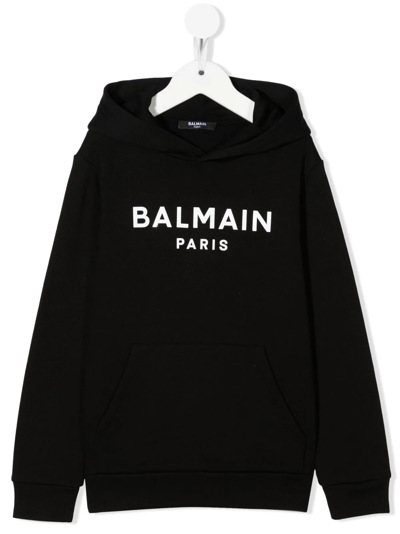 Shop Balmain Logo Print Hoodie In Black