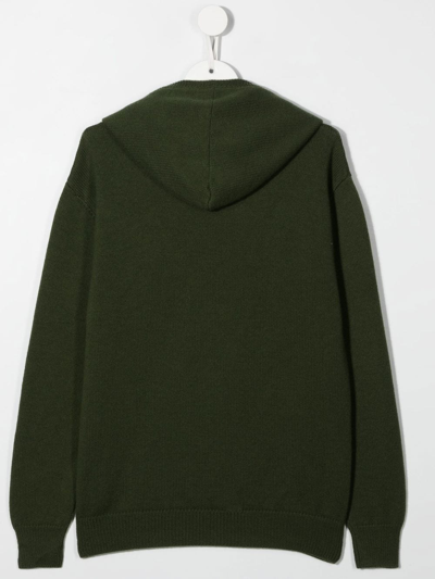 Shop Balmain Teen Logo Knitted Hoodie In Green