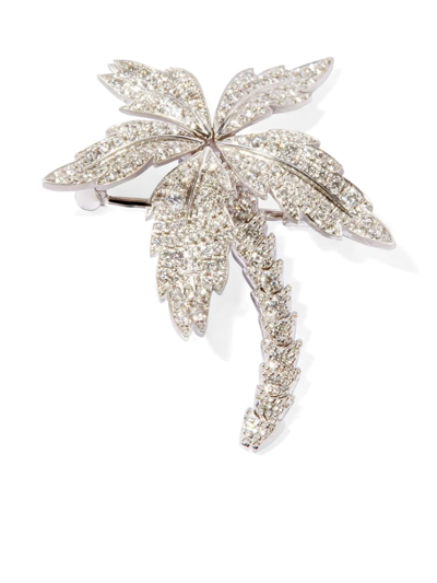 Shop Annoushka 18kt White Gold African Palm Tree Diamond Brooch In Silver