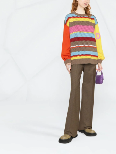 Dsquared2 Wool Blend Knit Striped Jacquard Sweater In Brown