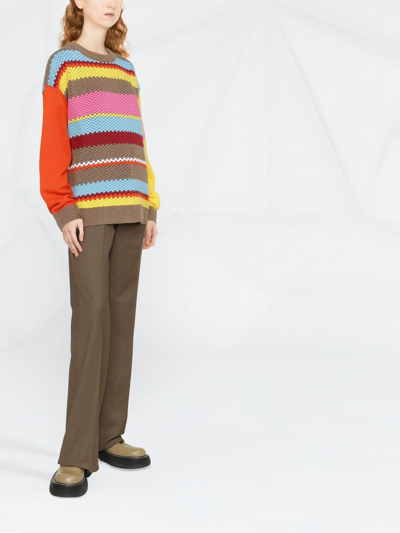 Dsquared2 Wool Blend Knit Striped Jacquard Sweater In Brown
