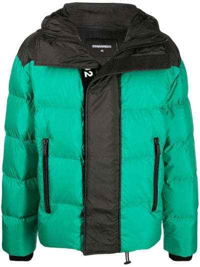 Shop Dsquared2 Zip-pockets Hooded Padded Jacket In Green