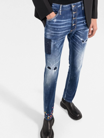 Dsquared2 Ditsy Ripped Slim-fit Jeans In Blue