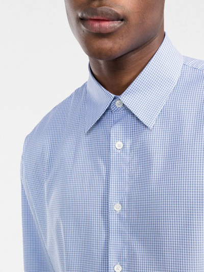 Shop Valentino Micro-check Print Cotton Shirt In Blue