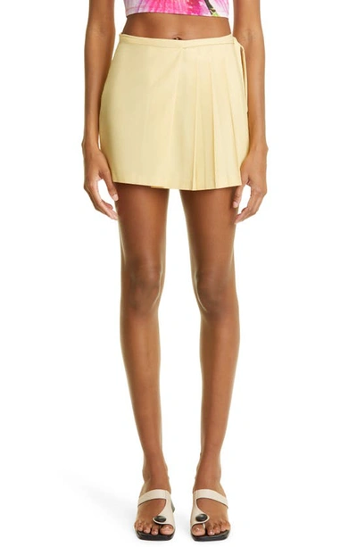 Shop Paloma Wool Elia Pleated Recycled Polyester & Wool Blend Wrap Miniskirt In Yellow
