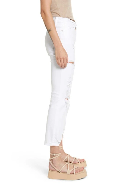 Shop Frame Le High Ankle Straight Leg Jeans In Blanc Destruct