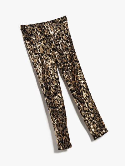 Shop Dolce & Gabbana Leopard-print Sequinned Leggings In Gold