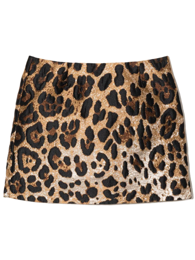 Shop Dolce & Gabbana Leopard-print Mini Skirt In Gold