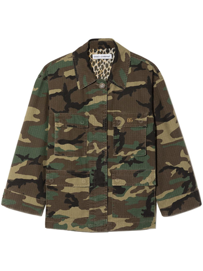 Shop Dolce & Gabbana Camouflage-print Shirt Jacket In Green