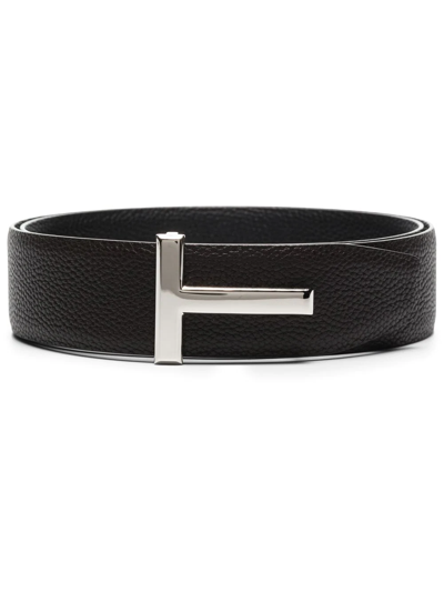 Shop Tom Ford T-plaque Reversible Belt In C7906 Brown + Black
