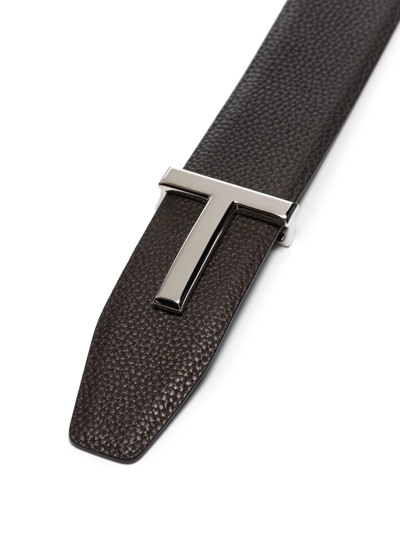 Shop Tom Ford T-plaque Reversible Belt In C7906 Brown + Black