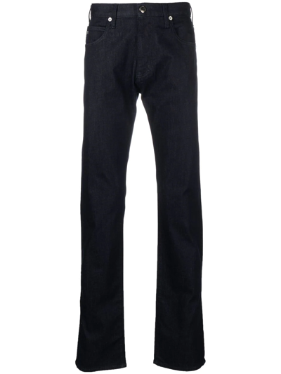 Shop Emporio Armani Dark-wash Straight-leg Jeans In Blue