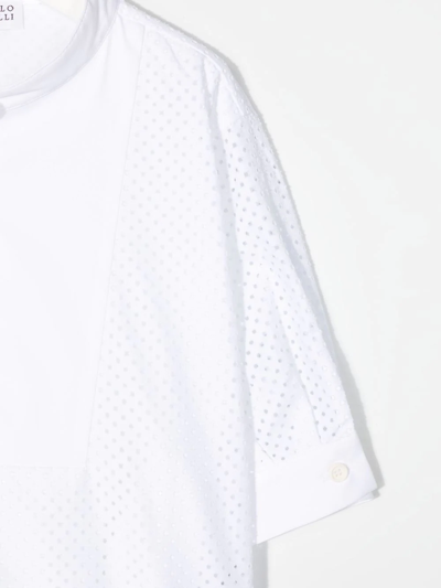 Shop Brunello Cucinelli Perforated Ruched-detail Dress In White