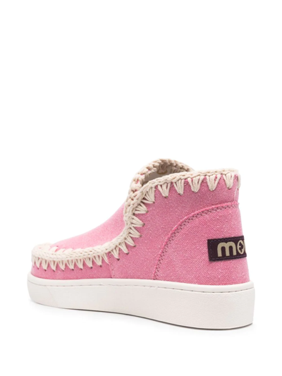 Mou Eskimo Contrast-stitching Ankle Boots In Pink