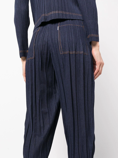 Issey Miyake Ramie Denim Pleated Trousers In Blue | ModeSens