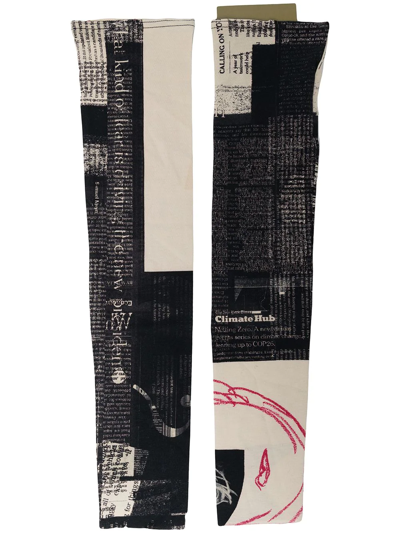 Shop Yohji Yamamoto Patchwork Fingerless Arm Warmers In Black