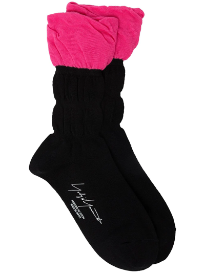 Shop Yohji Yamamoto Colour-block Gathered Socks In Black