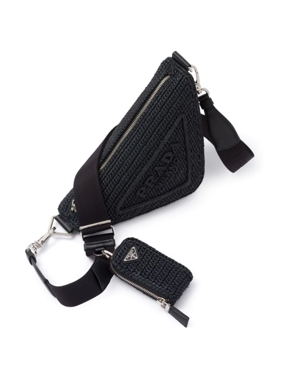 Shop Prada Raffia Triangle Shoulder Bag In Black