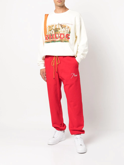 Rhude Embroidered-logo Tapered Joggers In Red