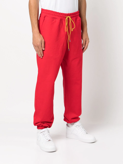 Rhude Embroidered-logo Tapered Joggers In Red