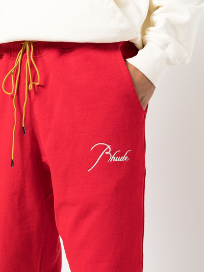 Rhude Embroidered-logo Tapered Joggers In Red