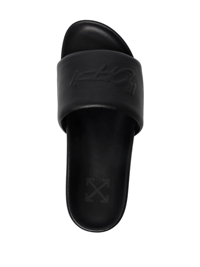 Shop Off-white Logo-debossed Leather Slides In Black