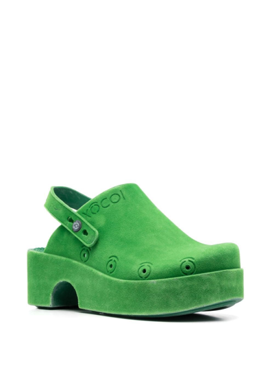 Shop Xocoi Embossed-logo Detail Slippers In Green